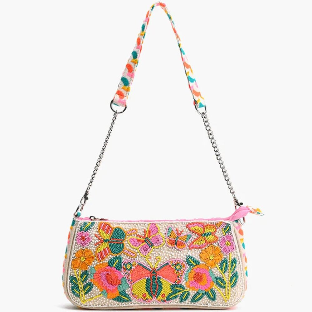 Floral Embroidered Shoulder Bag - Multicolor